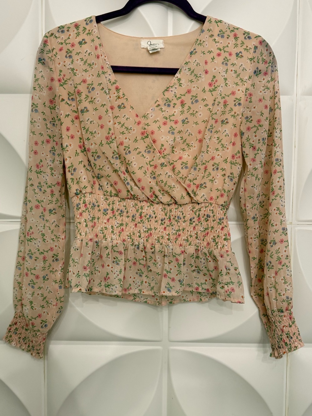 Japna pink Floral Smocked Wrap Blouse